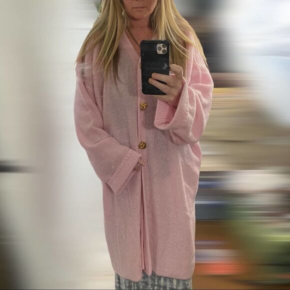 Vintage Spiegel Mohair Long Ice Pink Cardigan Size 3X - Picture 4 of 4